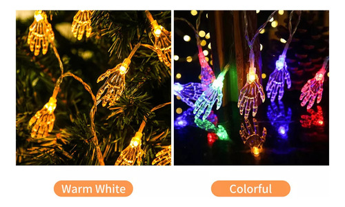 Luz Cadena Halloween 10ft 20leds Mano Esqueleto Transparente