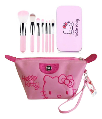 Set Cosmetiquera + Juego De Brochas Maquillaje Hello Kitty
