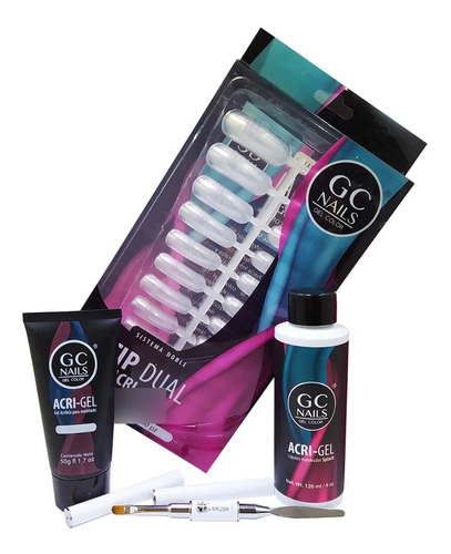 Kit Acrigel + 1 Tubo + Pincel + Tips Dual + Splash Gc Nails