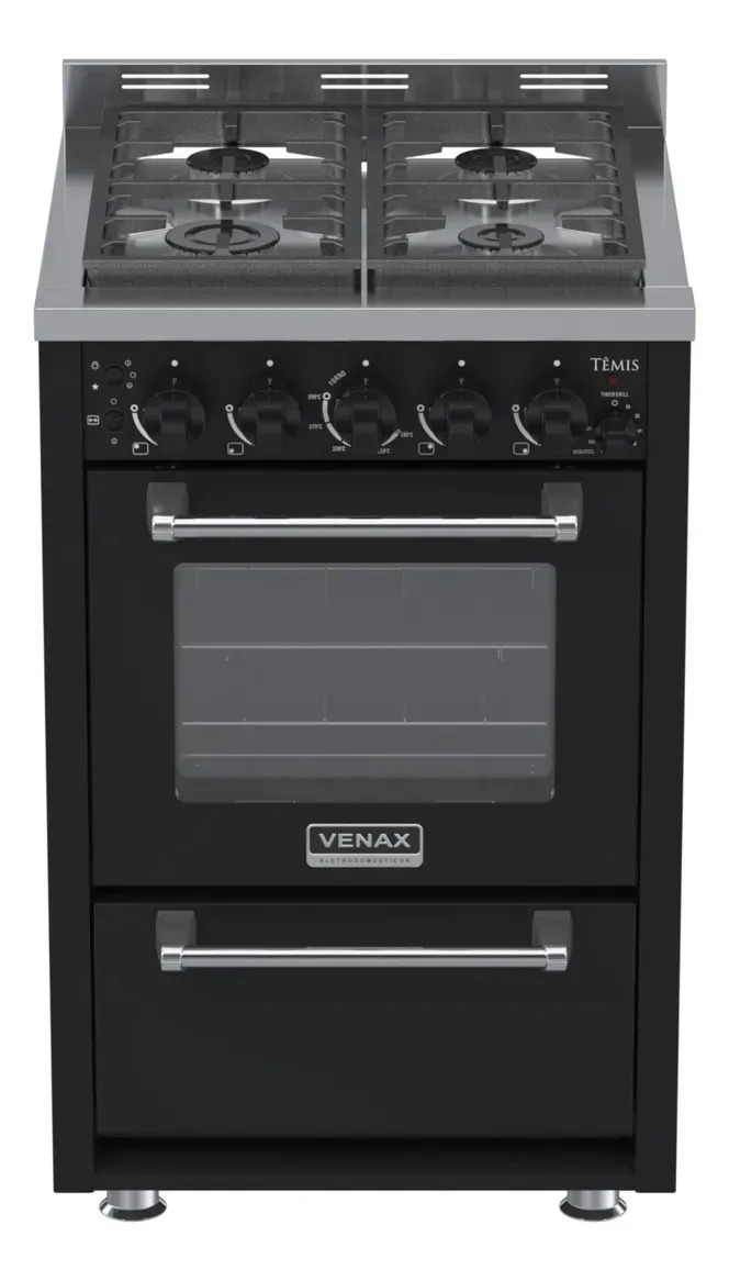 Fogao 4 Bocas Venax Temis Preto Glp Preto