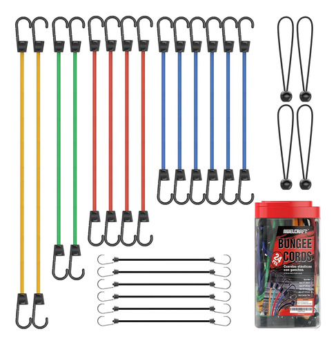 Bungee Cords - Tarro Surtido De 24 Piezas En Frasco, Incluye