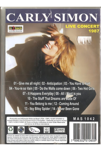 Dvd Carly Simon Live Concert 1987
