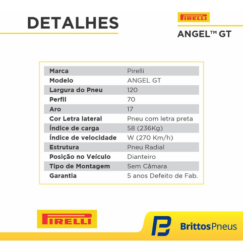 Kit 2 Pneus Moto Pirelli Aro 17 Angel Gt 120/70r17+160/60r17