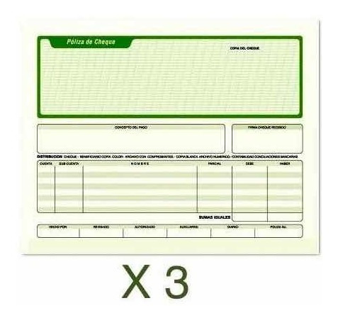 3 Blocks Póliza Cheque Pcform 1/2 Oficio 25 Jgos C/u