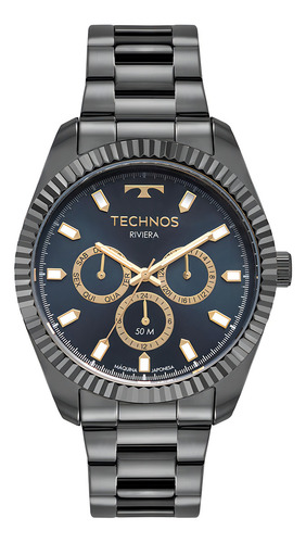 Relógio Technos Masculino Riviera Grafite - 6p79cd/1a Bisel Azul