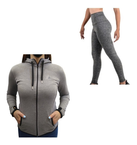 Conjunto Deportivo Gris! Campera Algodon Mujer + Calza Lycra