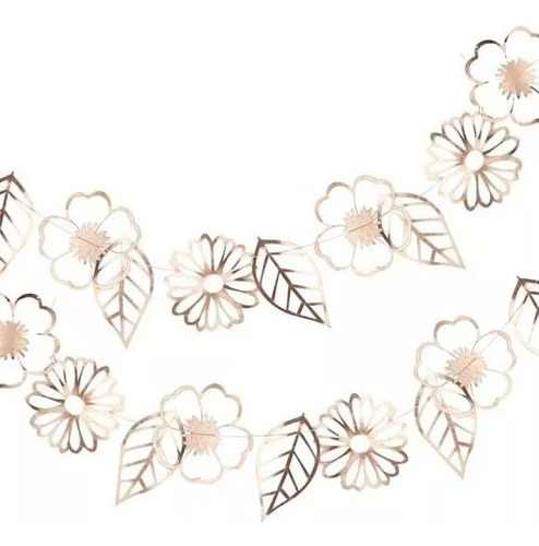 Guirnalda Flores Hojas Rosa Gold Deco Cumple Cotillon