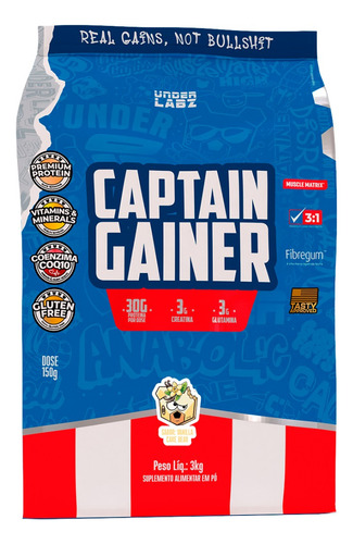 Captain Gainer Under Labz Coq10 Creatina Monohidratada Sabor Vanilla 3kg