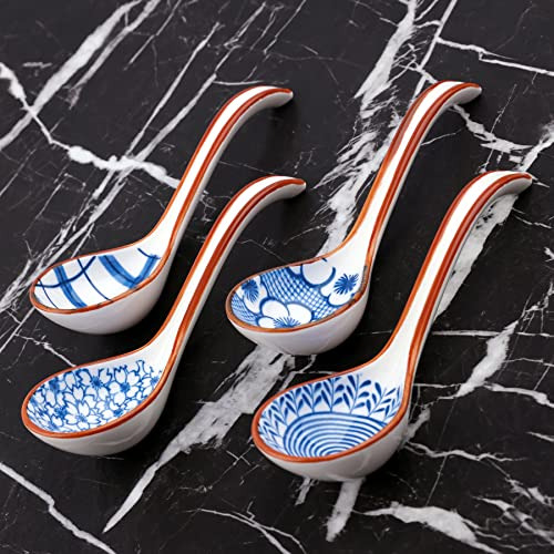 Conjunto 4 Cucharas Sopa China Cerámica Mango Largo