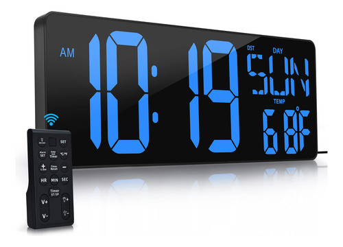 Gran Reloj Digital De Pared Con Mando Led 17.2 Pulgadas