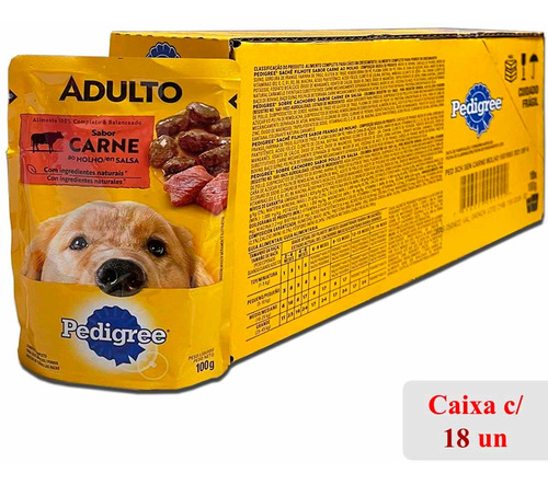 Kit 18 Sachê Pedigree Cães Ad Raça Grande Carne 100g Cx