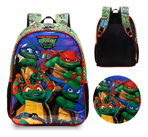 Mochila Escolar 16 Tartarugas Ninja X 11872 - Xeryus Desenho do tecido Estampado