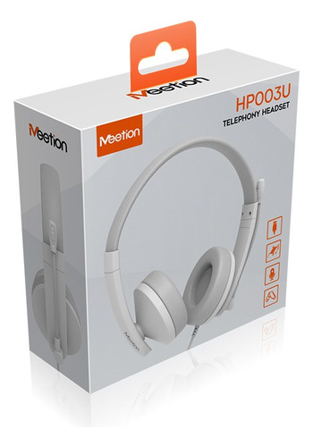 Auriculares Con Cable Usb Headset Meetion Hp003u Microfono Color Blanco