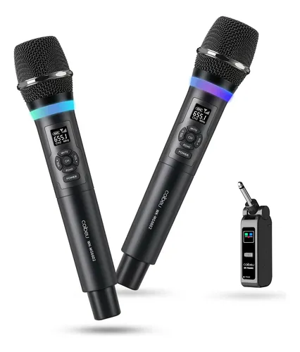 Kit 2 Microfone Coibeu Sem Fio Rgb Uhf Volume Ajustável +- Preto