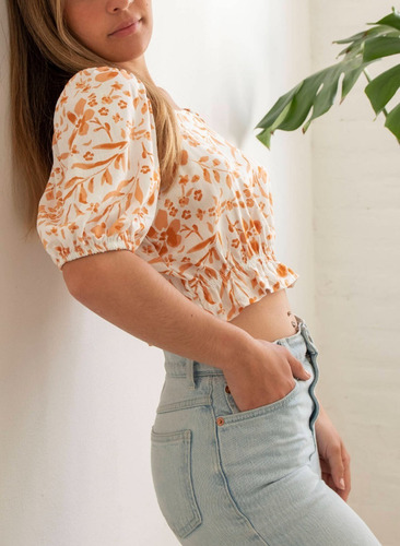 Imagen 2 de 4 de Blusa Nano, Lino Estampado Sienna #e4523