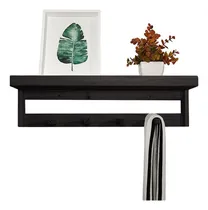Comprar Perchero Recibidor Vintage 4 Ganchos Repisa Madera Sajo Color Negro