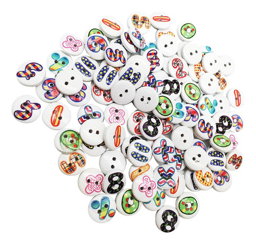 2 X 100 Piezas De Botones De , 2 Agujeros, Números, ,