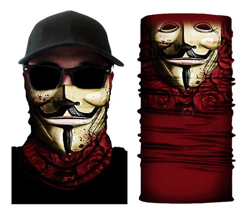 Bandana Anonymous Con Cuello Rojo Microfibra