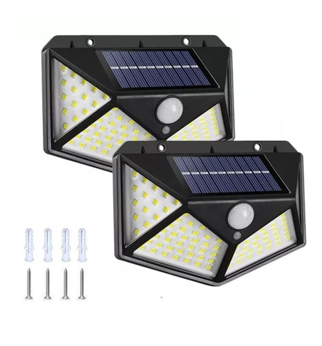 2 Pzs Lámparas Solar 100 Leds, 3 Modos C/ Sensor Contra Agua