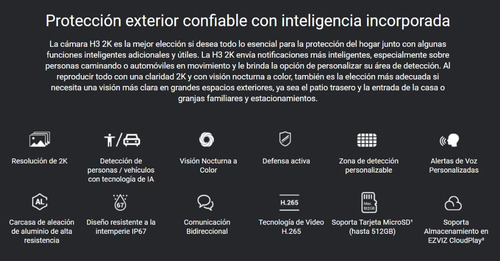 Imagen 2 de 10 de Camara Seguridad Ip Wifi 2k 3mp Ezviz H3 Full Color Exterior