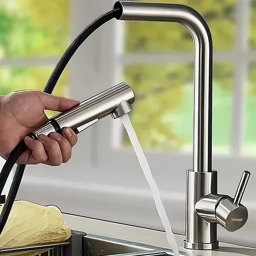Torneira Para Cozinha De Mesa Gourmet Com Mangueira Extensível Retrátil Monocomando Quente Frio Bica Móvel 1/4 De Volta Aço Inox Cromada Beltempo