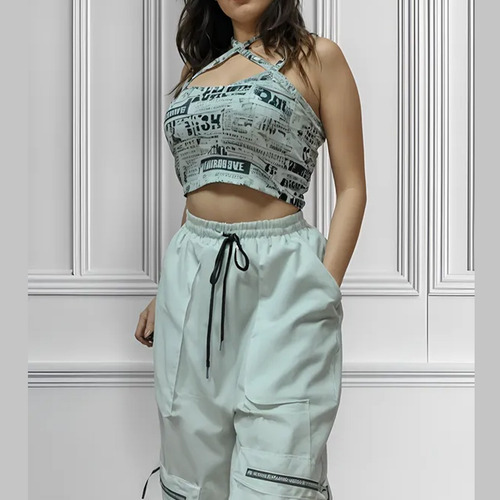 Set Top Sexy, Tanga Con Dije, Cadena Y Aretes Blanco Letras Unitalla