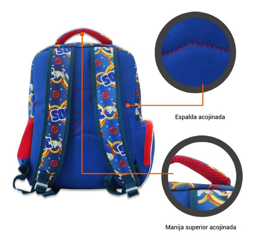 Imagen 6 de 8 de Mochila Escolar Infantil Doble Compartimiento Sonic