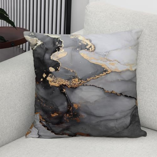 4 Fundas De Almohada Jaspeadas En Oro Negro Y Plata, 45 X 45