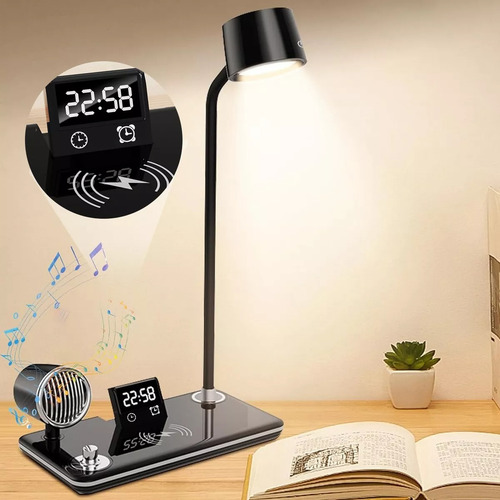 Juoytgxz 4 En 1 Multifuncional Lámpara Led Lampara Bluetooth Cargador Carga Externa De Teléfono Móvil, Reloj De Pantalla, Altavoz Bluetooth, Lámpara De Escritorio Con Protección Para Los Ojos
