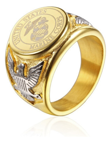 Anillo Militar Estadounidense En Tono Dorado Con Insignia Pl