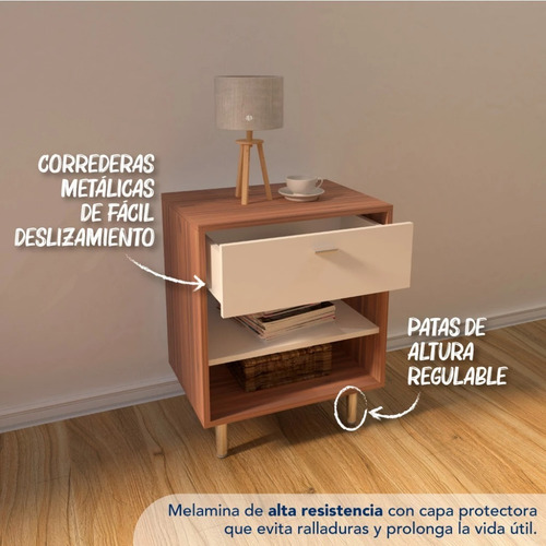 Imagen 3 de 5 de Mesa De Luz Valencia Centro Estant Mle10p Con 1 Cajón