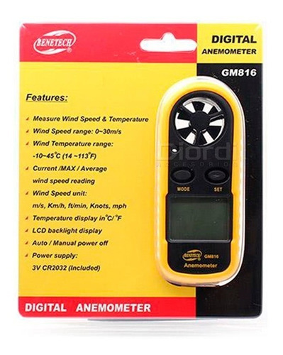 Gwendoll BENETECH GM816 numérique anémomètre thermomètre Vent Vitesse air Vitesse débit dair jauge de température avec rétro-éclairage LCD 