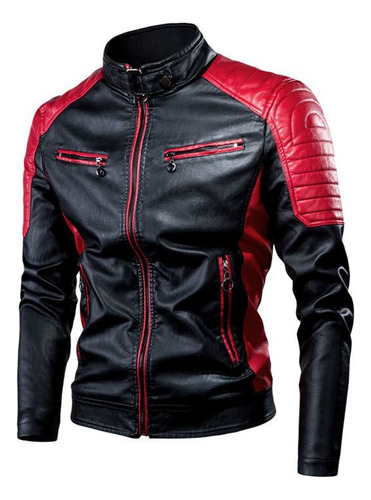 Chaqueta De Hombre De Cuero Con Cuello Alzado Motocicleta