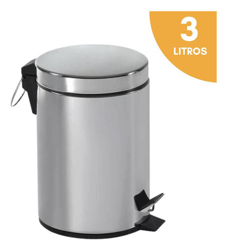 Lixeira Com Pedal Inox 3 Litros Banheiro, Cozinha Escritório