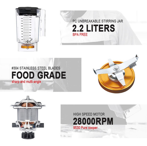 Licuadora Profesional 1200w Honeyson 2.2 Litros