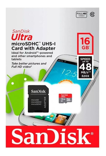 Memoria Micro Sd 16gb Sandisk Clase 10 80mb/s Nueva Garantia