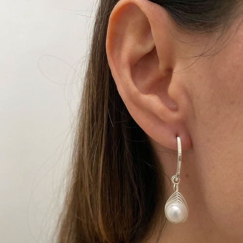 Aretes Largos De Plata 925 Y Perla Natural Cultivada Agálea