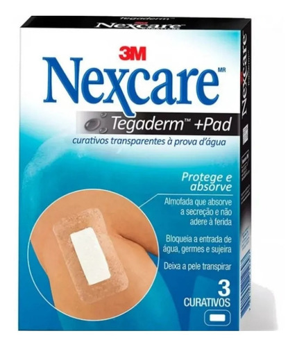 Curativo Tegaderm Com Pad 3 Un Nexcare Impermeável 6cmx10cm