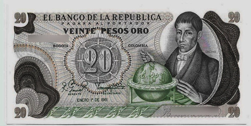  Fk Billete Colombia 20 Pesos De Oro 1981 Sin Cricular