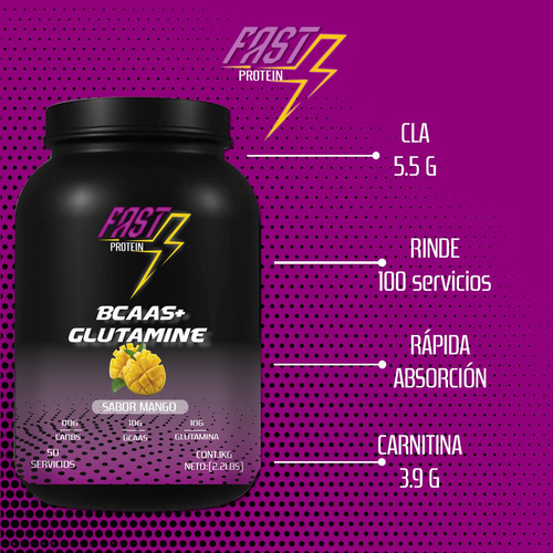Aminoácidos Bcaas + Glutamina Fast 1kg Varios Sabores Mango