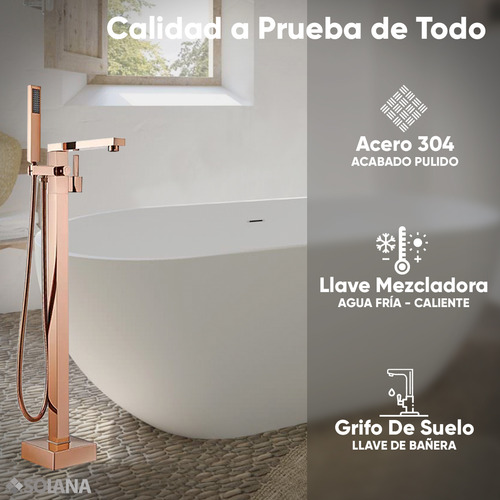 Kit Tina Para Baño Tradicional Solana Tinas de Baño BT6008 Ovalada 170x80x60 Cm De Acrílico De 8cm Grifo Independiente Monomando Blanco/goldrose
