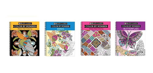 4 Libros De Colorear Por Números Varias Figuras Brain Games