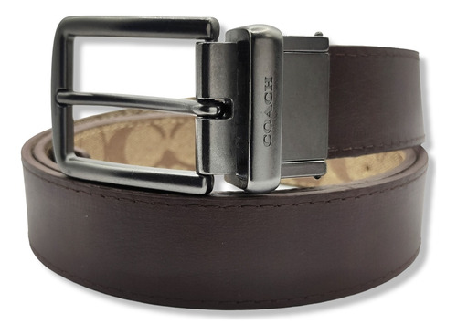 Cinturon Coach Doble Vista Reversible Unisex Negro Color Marrón Claro Diseño De La Tela Hebilla Clasica Talla Xg (130cm)
