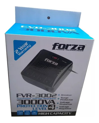 Establizador Forza Fvr-3002, 3000va, 1500w, 4 Tomas