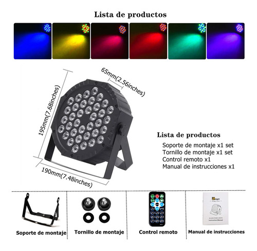 Luces Fiesta Cañones LED 36x1 Luces de Escenario ATOZELE,Compatible con DMX, con Control Remoto, Control de Voz, Modo Rítmico,110V 36W