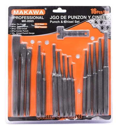 Juego 16pz De Punzon Y Cincel Makawa Mk-0065