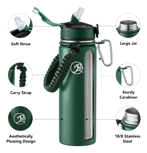 Botella De Agua Deportiva De Acero Inoxidable 24 Oz Aislada