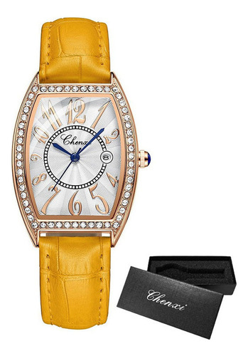 Reloj Con Calendario De Piel Con Diamantes Chenxi Cx-319