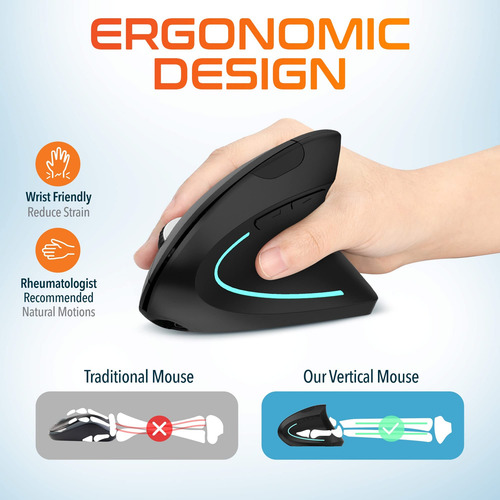 2.4g Ratón Vertical Inalámbrico Ergonómico Esport Recargable