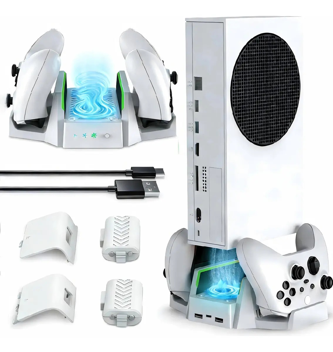 Base Refrigerante para Xbox Series S con 2 Ventiladores, Baterías Recargables y Puertos USB
